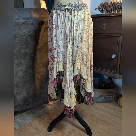 Floral Bohemian Skirt Western Swing Elastic Waist - Picture 9 of 13